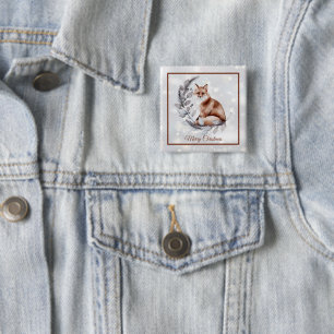 Watercolor fox and snow holiday 15 cm square badge