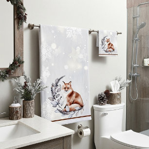 Watercolor fox and snow  holiday   bath towel set