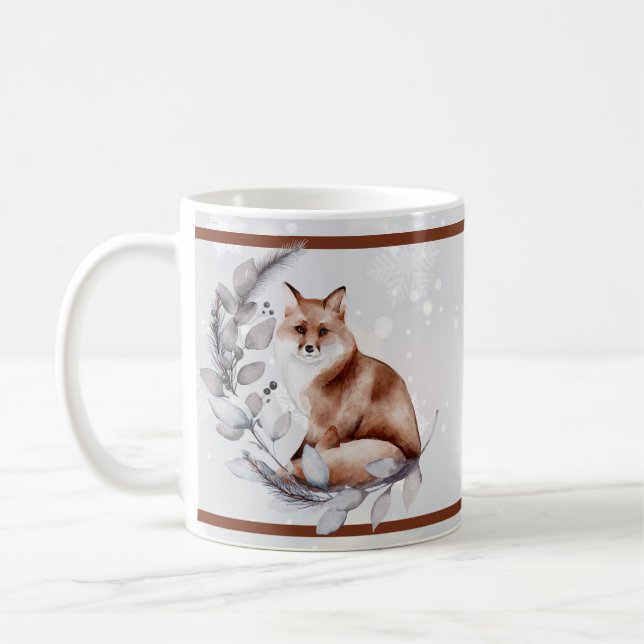 Watercolor fox and snow  holiday   coffee mug (Left)