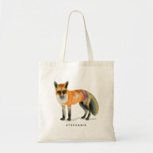 Watercolor Fox Art Personalised Tote Bag