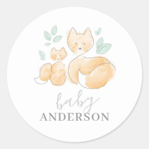 Watercolor Fox Baby Announcement Sticker