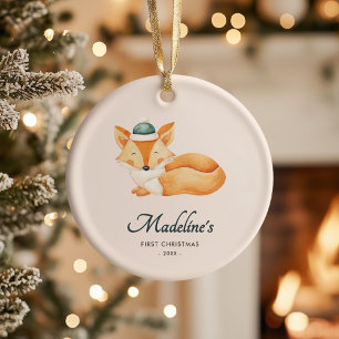 Watercolor Fox Baby First Christmas Ceramic Tree Decoration