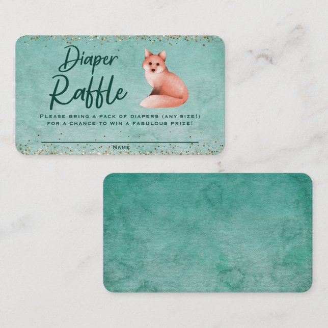 Watercolor Fox Baby Shower Diaper Raffle Ticket Enclosure Card (Front/Back)