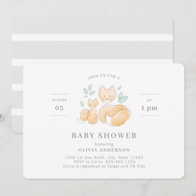 Watercolor Fox Baby Shower Invitation (Front/Back)