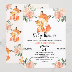 Watercolor Fox Baby Shower Invitation