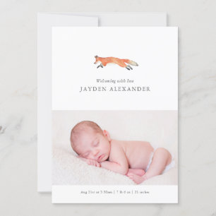 Watercolor Fox Birth Announcement