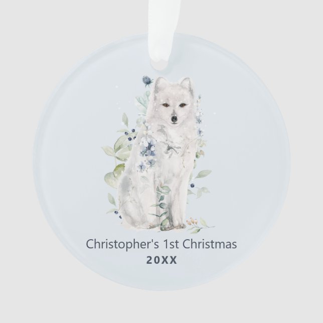 Watercolor Fox Blue Personalised Ornament (Front)