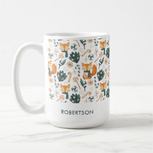 Watercolor Fox Christmas Playful Pattern Monogram Coffee Mug