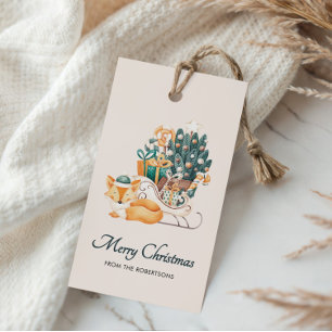 Watercolor Fox Christmas Sleighs Holiday Gift Tags