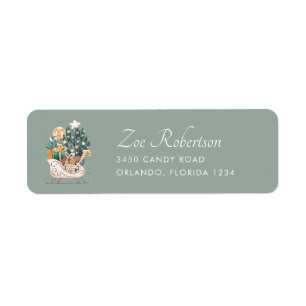 Watercolor Fox Christmas Sleighs Return Address