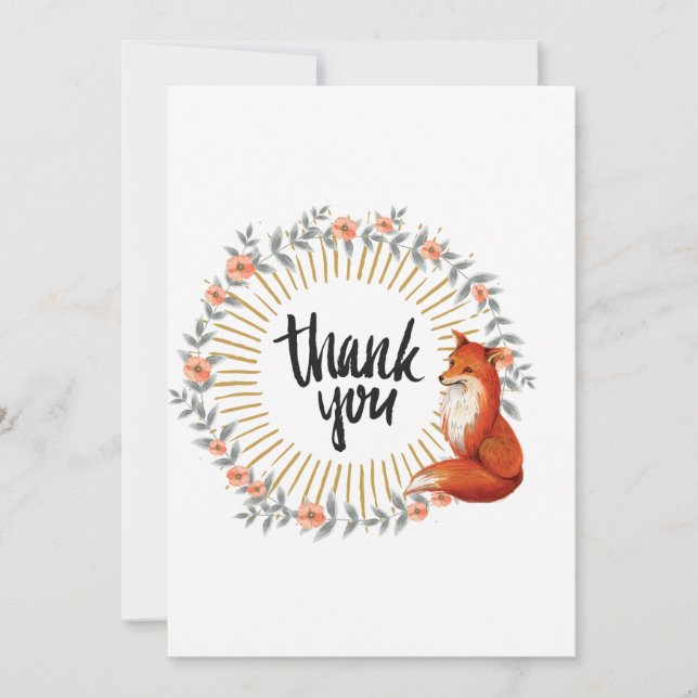 Watercolor Fox Delicate Wreath Thank You Card (Front)