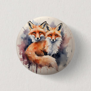 Watercolor Fox Duo 3 Cm Round Badge