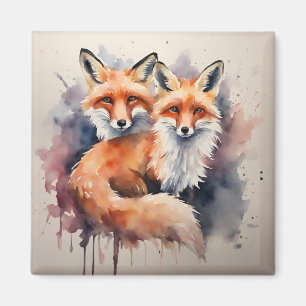 Watercolor Fox Duo Magnet