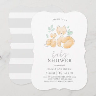 Watercolor Fox Family Baby Shower Invitation