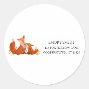 Watercolor Fox Family  Classic Round Sticker