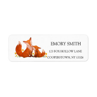 Watercolor Fox Family Return Address Label