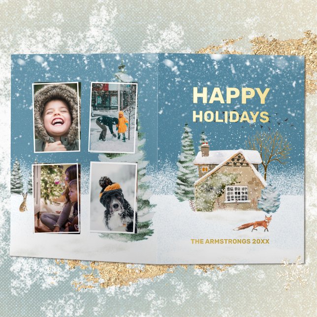 Watercolor Fox Farmhouse Christmas Foil Holiday Card (Watercolor Fox Farmhouse Christmas Foil Holiday Card ©Susanne Sachers - Sunny Mind 🌞)