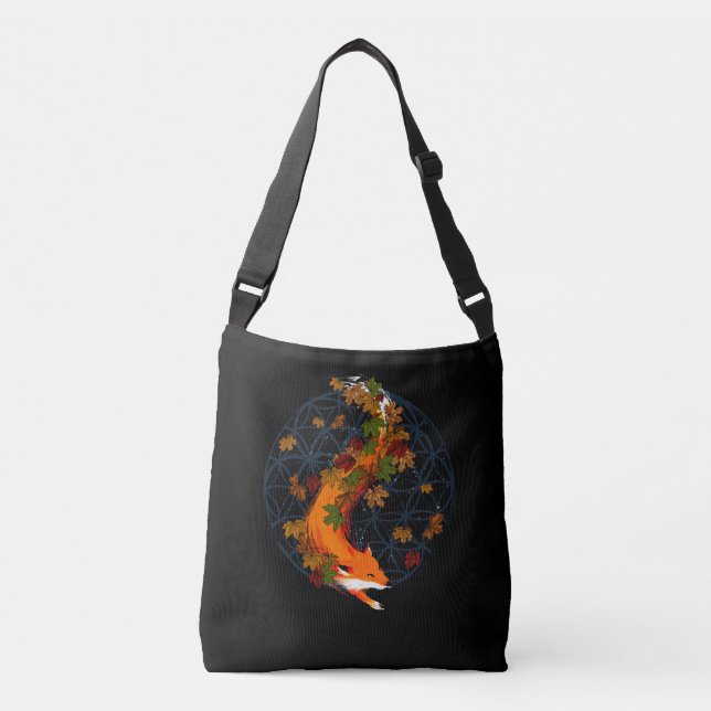 Watercolor Fox Flower Of Life Spirit Animal Crossbody Bag (Front)