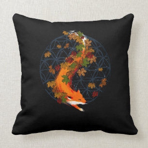 Watercolor Fox Flower Of Life Spirit Animal Cushion