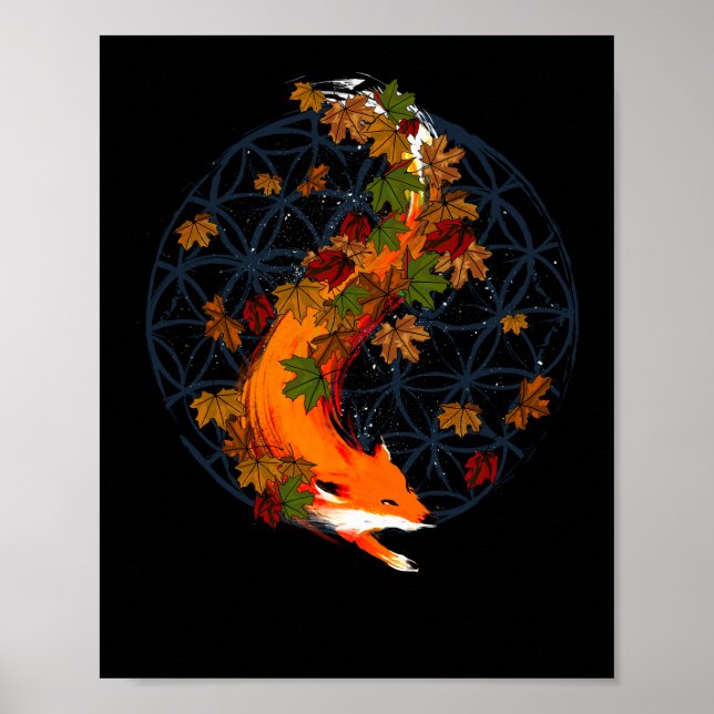 Watercolor Fox Flower Of Life Spirit Animal Poster (Front)