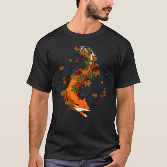 Watercolor Fox Flower Of Life Spirit Animal T-Shirt (Front)