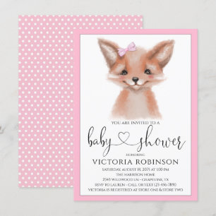 Watercolor Fox Girl Woodland Baby Shower Invitation