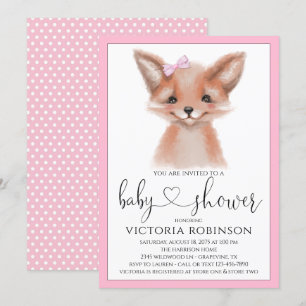 Watercolor Fox Girl Woodland Baby Shower Invitation