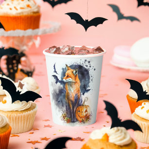 Watercolor Fox Halloween Paper Cups