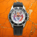 Watercolor Fox Illustration Watch<br><div class="desc">Fox watercolor illustration watch with an abstract paint splatter in red,  purple,  orange and blue.</div>