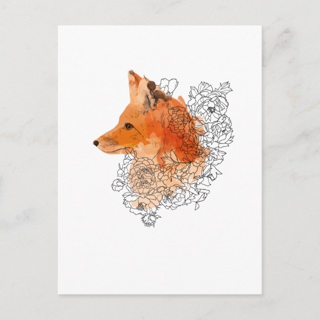 Watercolor Fox in flowers Postcard (Front)