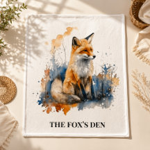 Watercolor Fox Northwoods Cabin Personalised Den