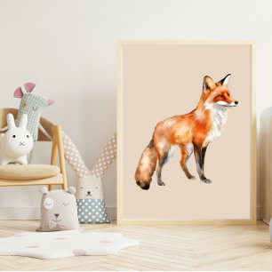 watercolor fox on beige  poster