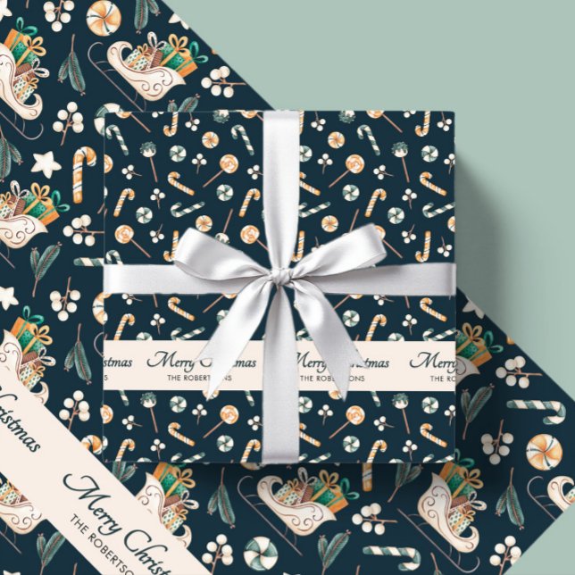 Watercolor Fox Pattern Merry Christmas Monogram Wrapping Paper Sheet (Creator Uploaded)