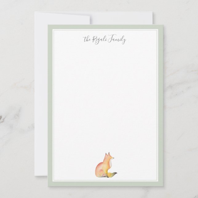 Watercolor Fox Personalised Stationery Card (Front)