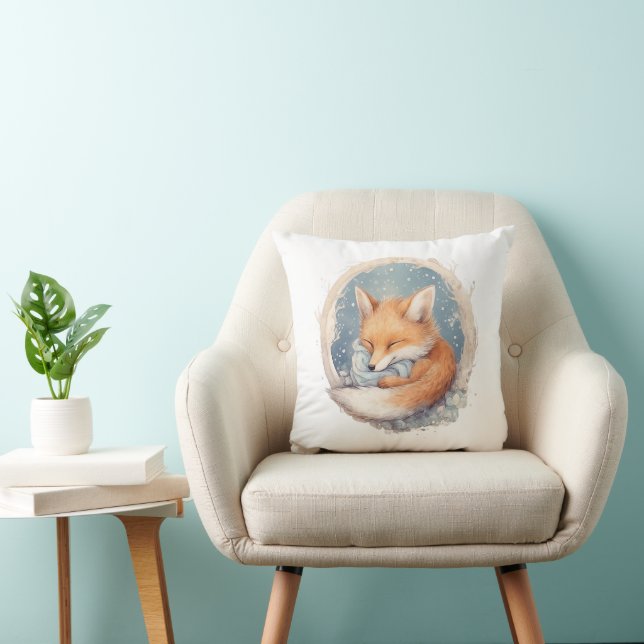Watercolor Fox Pewter Blue Throw Pillow (Chair)