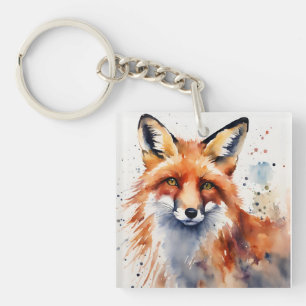 Watercolor Fox Portrait Key Ring