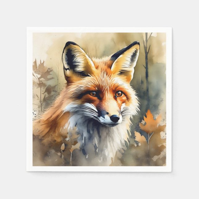 Watercolor Fox Portrait Napkin (Front)