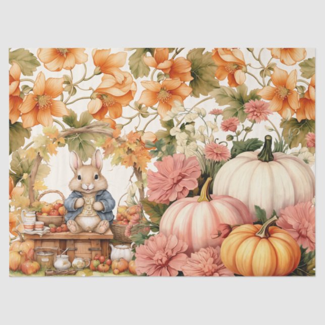 Watercolor Fox Pumpkins & Fall Foliage Decoupage Tissue Paper (Front)