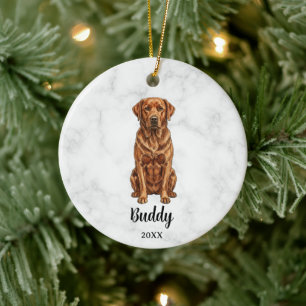 Watercolor Fox Red Labrador Dog Name Pet Memorial Ceramic Tree Decoration