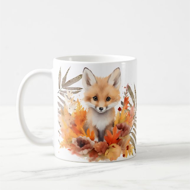 Watercolor Fox Rustic Fall  Coffee Mug (Left)