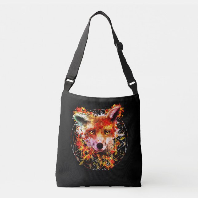 Watercolor Fox Spirit Animal Flower Of Life Crossbody Bag (Front)