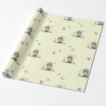 Watercolor fox tree wrapping paper