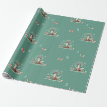 Watercolor fox tree wrapping paper