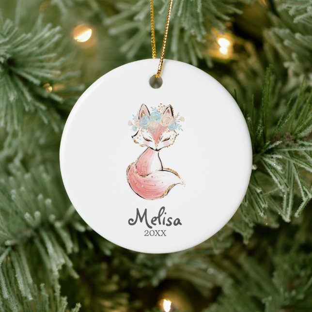 Watercolor Fox Woodland ornament Girl (Tree)