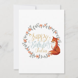 Watercolor Fox Wreath Birthday Greeting