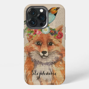 Watercolor Foxy Floral Friends Personalised Name iPhone 13 Pro Case