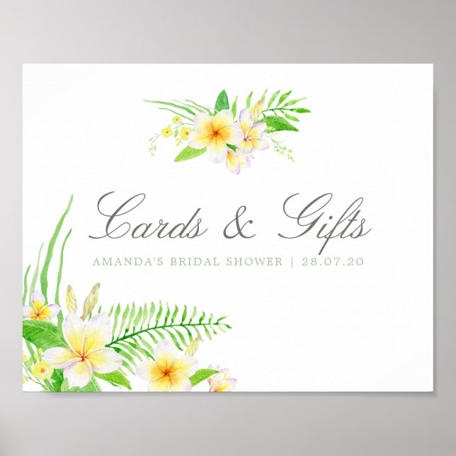 Watercolor Frangipanis Bridal Shower Cards & Gift Poster (Front)
