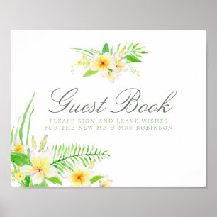 Watercolor Frangipanis Wedding Guest Book Sign
