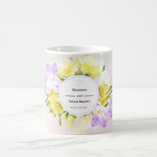 Watercolor Freesia Flowers Wedding Coffee Mug (Center)