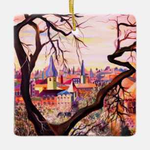 Watercolor French Ancient Settlement Luxembourg Ceramic Ornament